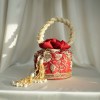 red silk with gold embroidery, indian bridal pouch
