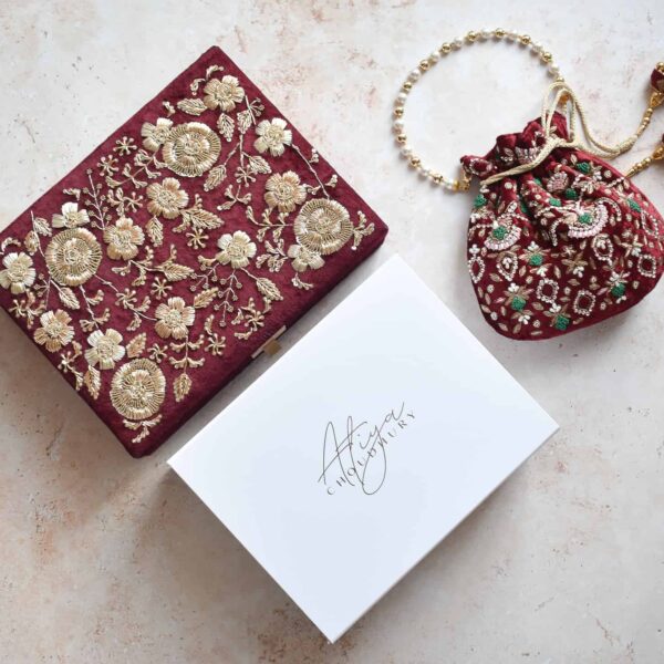 PRE-ORDER / ANAYA TROUSSEAU BOX (Maroon Velvet) - Image 4