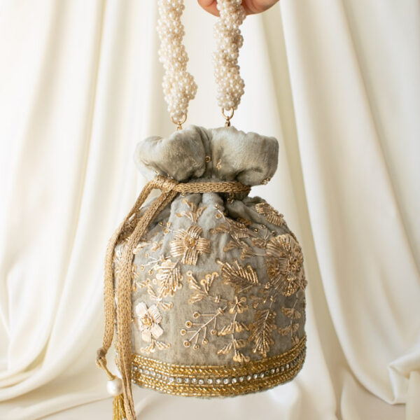 PRE-ORDER - Anaya Potli Bag (Sage Green Velvet) - Image 3