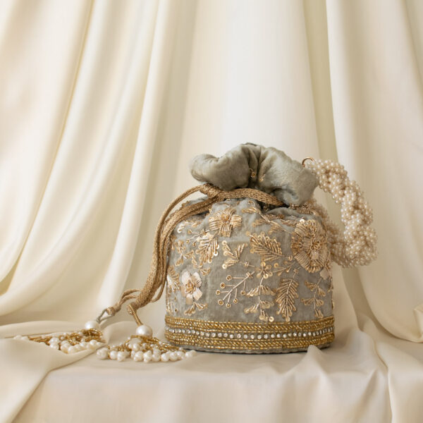 PRE-ORDER - Anaya Potli Bag (Sage Green Velvet) - Image 4
