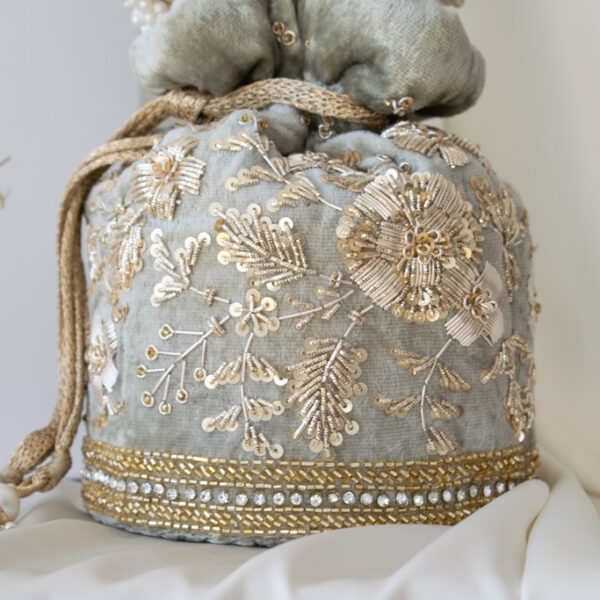 PRE-ORDER - Anaya Potli Bag (Sage Green Velvet) - Image 5