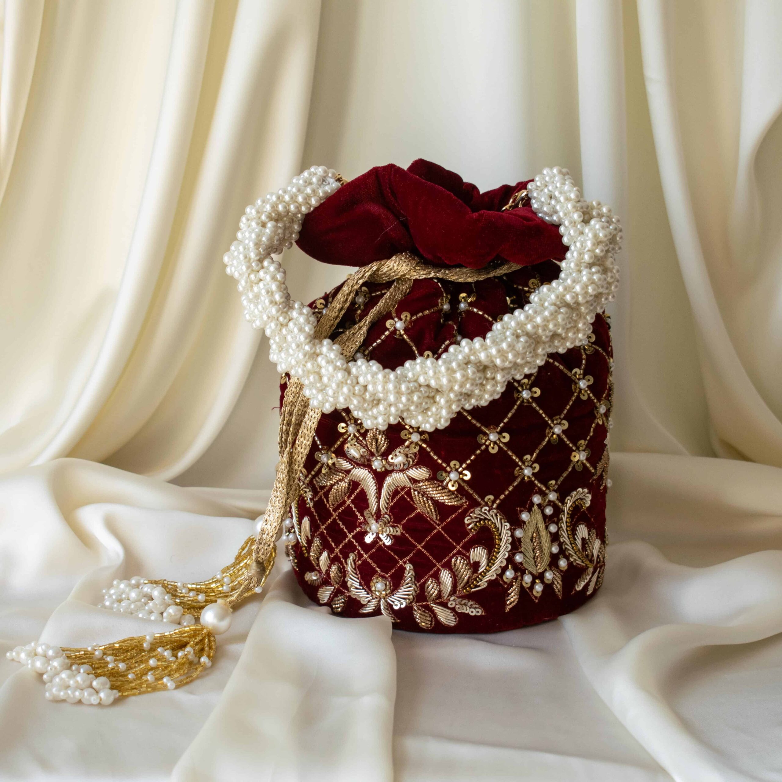 PRE-ORDER - Isha Potli Bag (Maroon Velvet) - Image 4