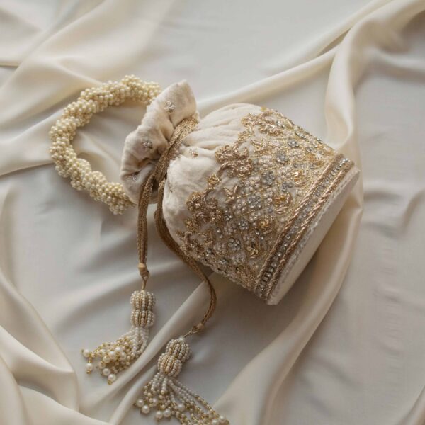 PRE-ORDER - Ruby Potli Bag (Cream Velvet) - Image 7
