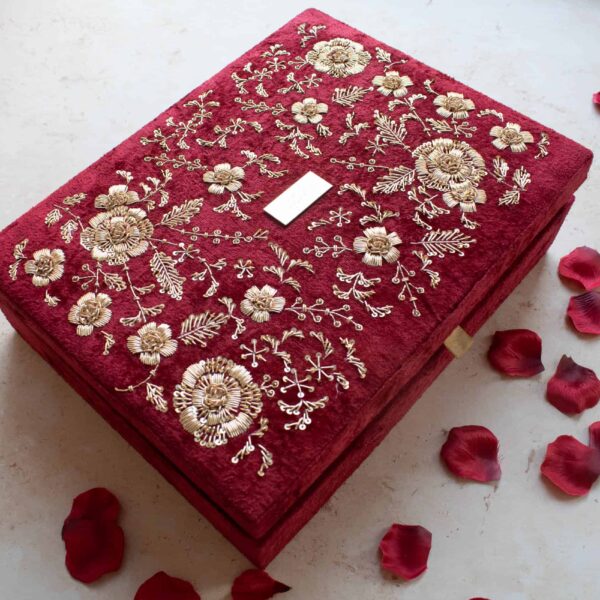 PRE-ORDER - ANAYA TROUSSEAU BOX (Red Maroon Velvet) - Image 5