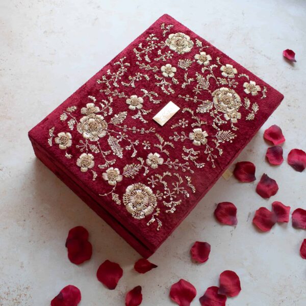 PRE-ORDER - ANAYA TROUSSEAU BOX (Red Maroon Velvet)