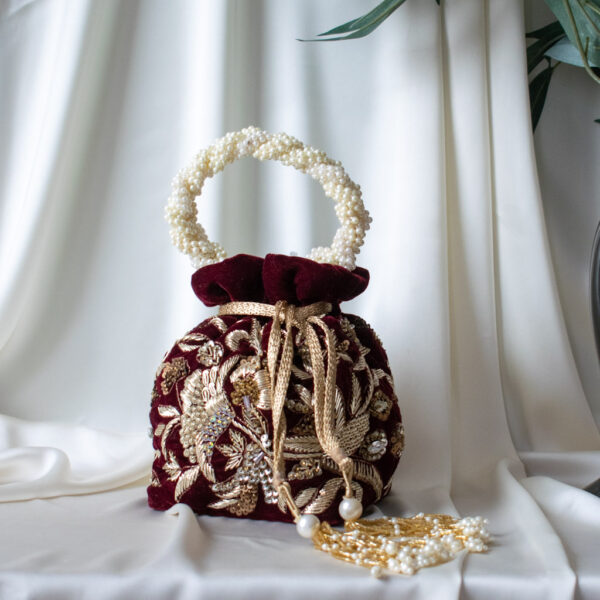 PRE-ORDER - Alisha Potli Bag (Deep Maroon Velvet) - Image 3