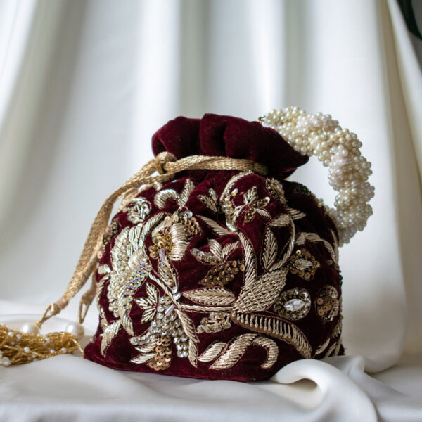 PRE-ORDER - Alisha Potli Bag (Deep Maroon Velvet) - Image 4