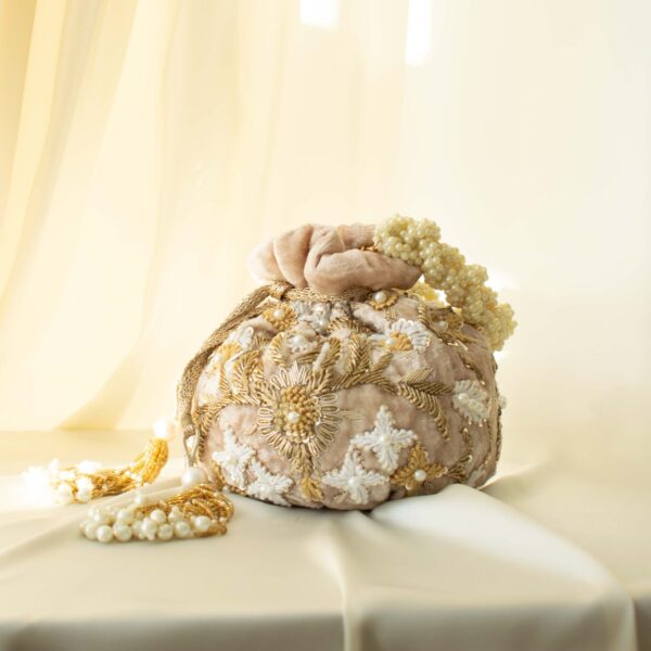 PRE-ORDER - Meena Potli Bag (Nude Pink Velvet) - Image 4