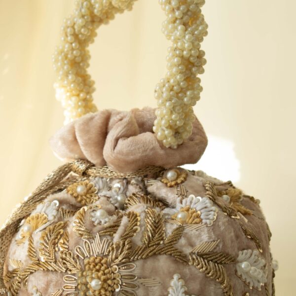 PRE-ORDER - Meena Potli Bag (Nude Pink Velvet) - Image 5