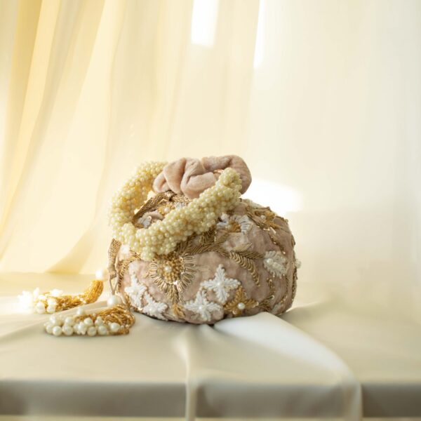 PRE-ORDER - Meena Potli Bag (Nude Pink Velvet) - Image 3