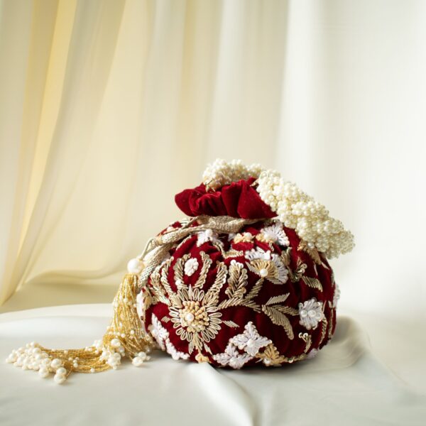 PRE-ORDER - Meena Potli Bag (Maroon Velvet)