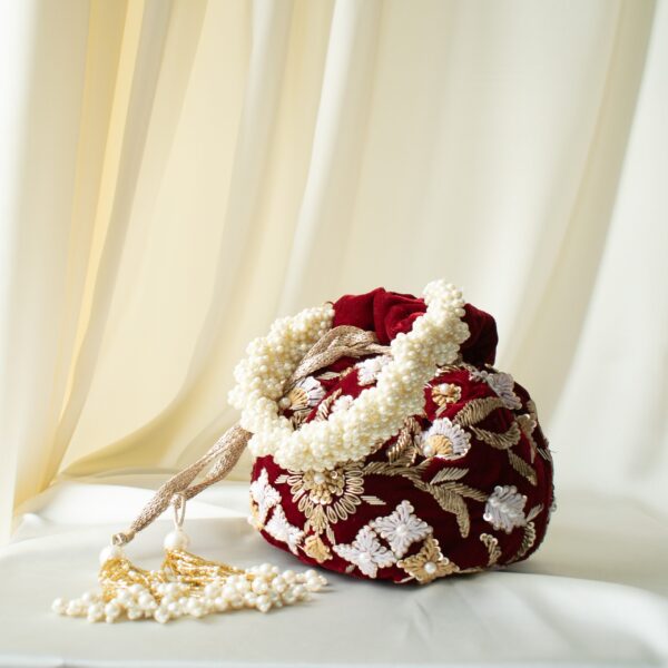 PRE-ORDER - Meena Potli Bag (Maroon Velvet) - Image 4