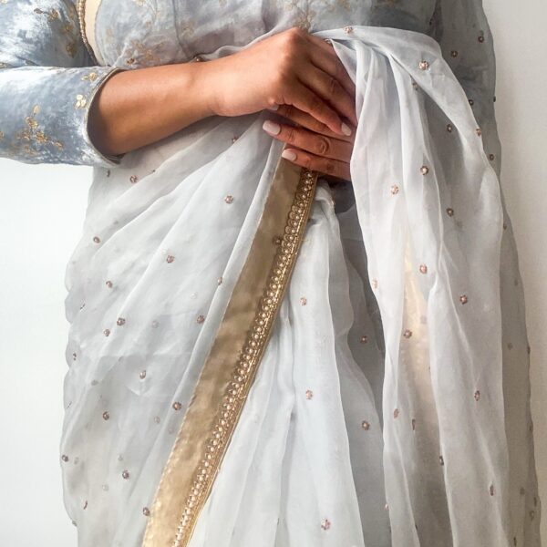 Amelia Organza Saree (Powder Blue) - Image 3