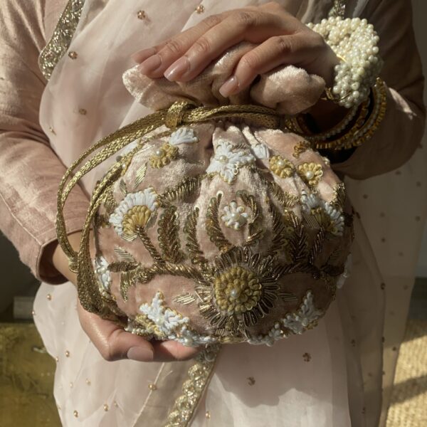 PRE-ORDER - Meena Potli Bag (Nude Pink Velvet) - Image 8