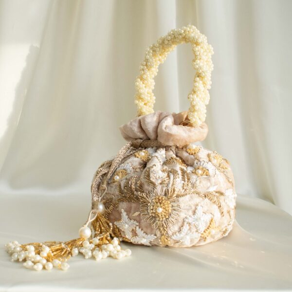 PRE-ORDER - Meena Potli Bag (Nude Pink Velvet) - Image 6