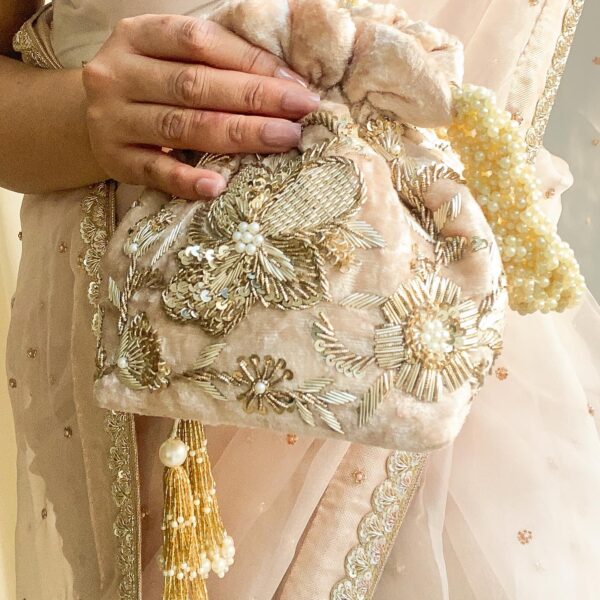 PRE-ORDER - Arisha Potli Bag (Nude Pink Velvet)