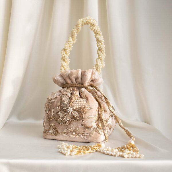 PRE-ORDER - Arisha Potli Bag (Nude Pink Velvet) - Image 2