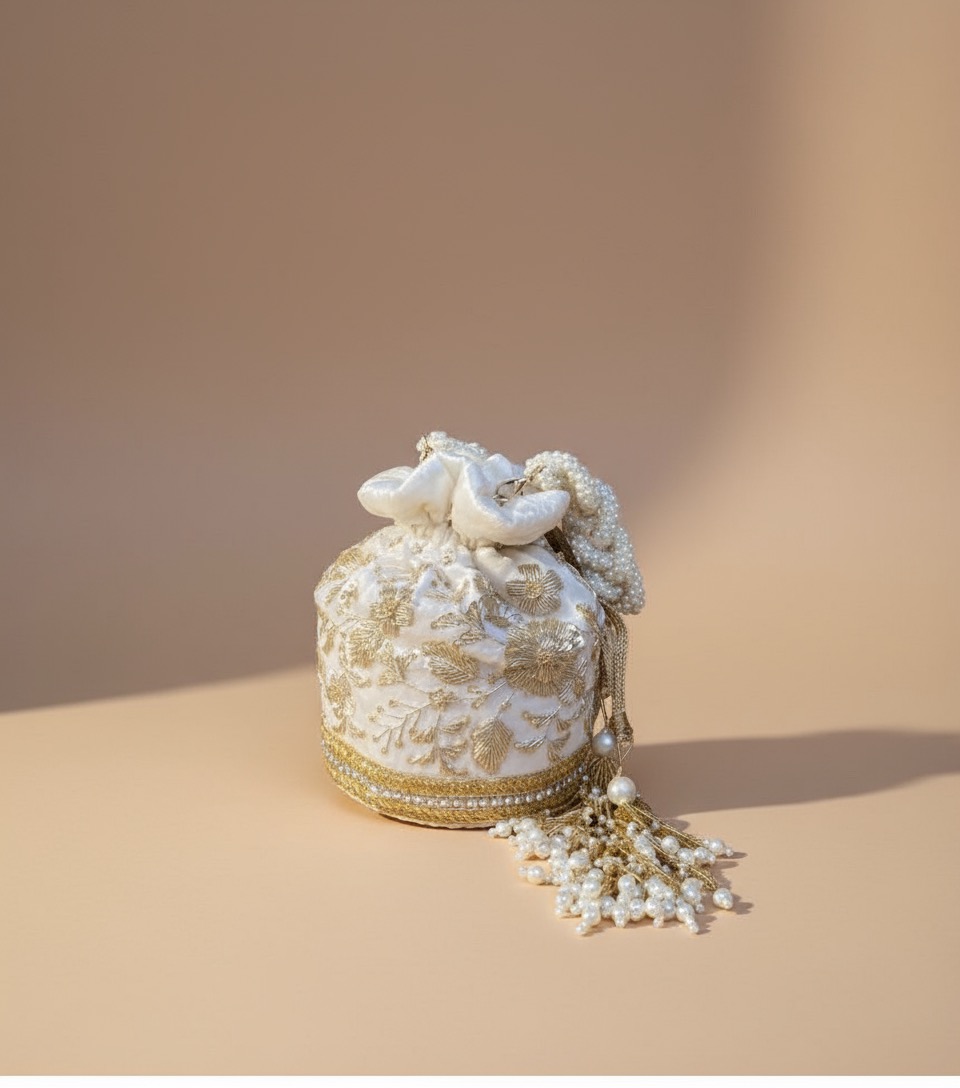 Anaya Potli Bag (Cream Velvet) - Image 3