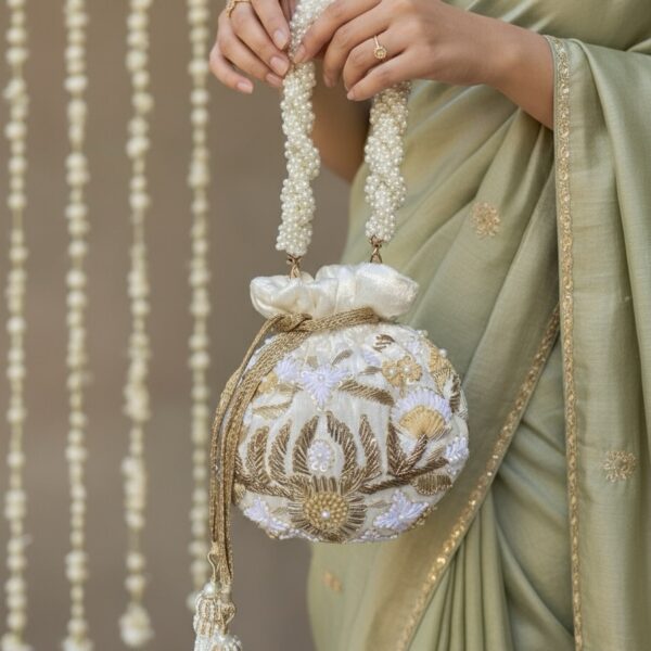 Meena Potli Bag (Cream Velvet) - Image 2