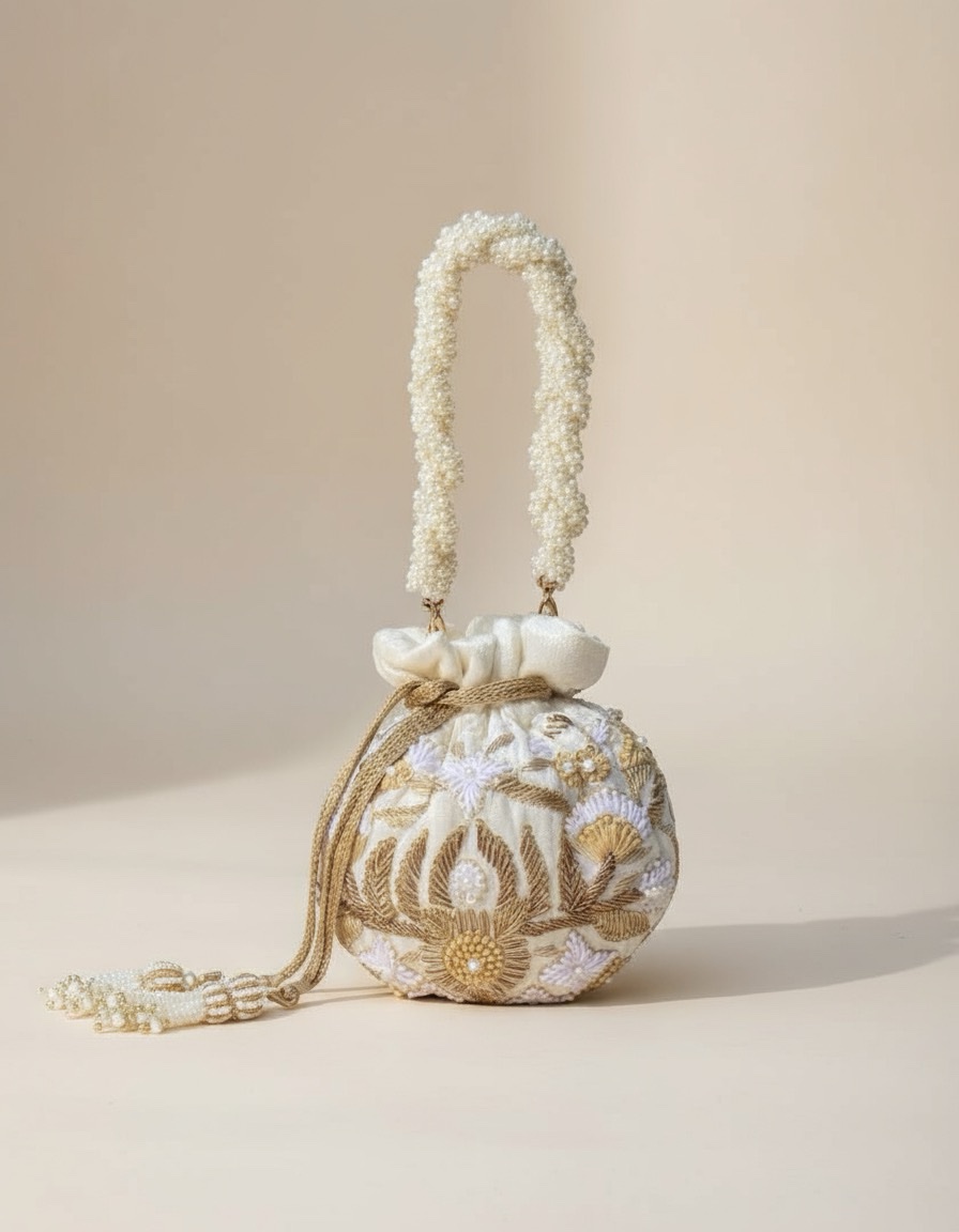 Meena Potli Bag (Cream Velvet)